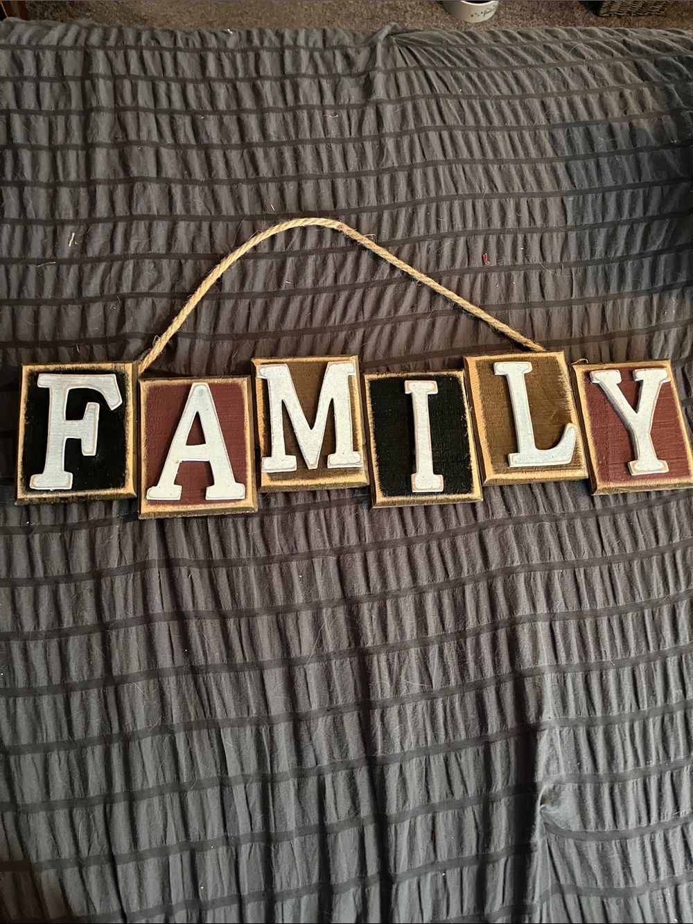 Hobby Lobby FAMILY Hanging Block Sign in Black, Brown, Gold